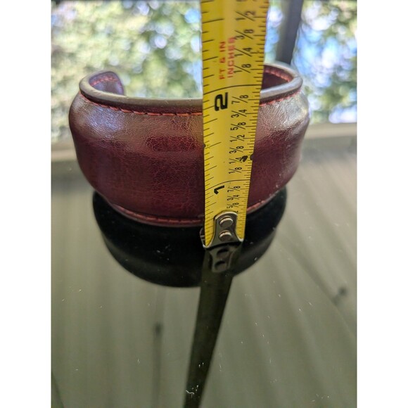 ZARA Women NEW Pack Of 3 Leather Cuff Bangle Bracelets Burgundy Green Cream Bend - Picture 10 of 14